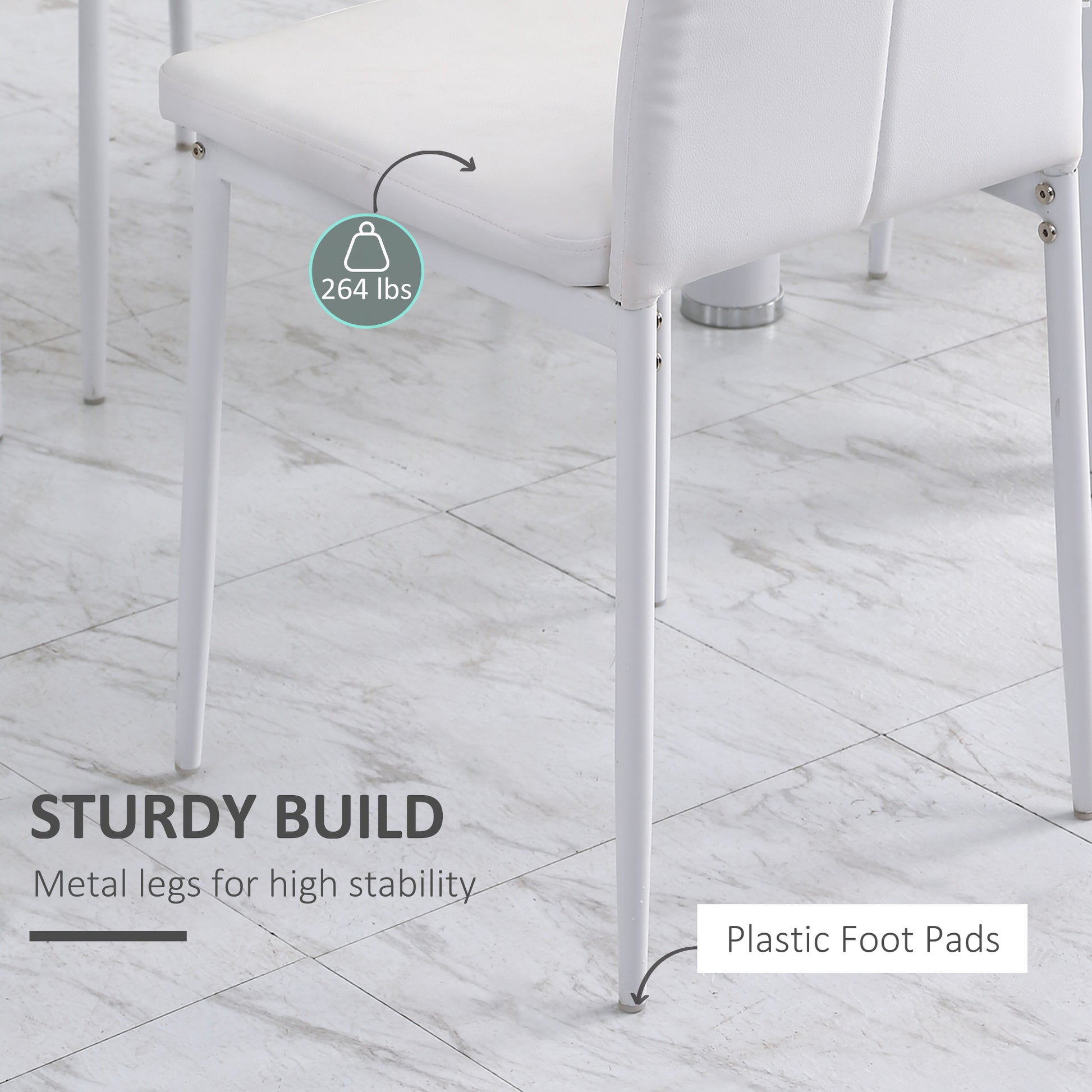 Set of 4 Modern Style Dining Chairs, Button Tufted High Back Side Chairs with Upholstered Seat, Steel Legs, White