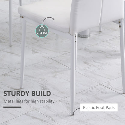 Set of 4 Modern Style Dining Chairs, Button Tufted High Back Side Chairs with Upholstered Seat, Steel Legs, White