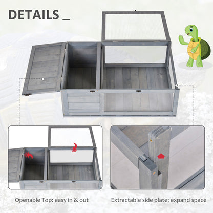 Wood Tortoise House for Lizards, Geckos, Indoor Outdoor Use, 35.8" x 23.8" x 12.6", Grey