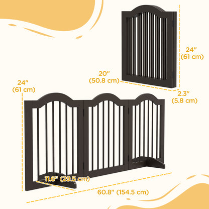 24" Freestanding Pet Gate For Dogs with 2 Support Feet, Coffee