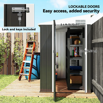 4' x 6' Outdoor Storage Shed Lean to Shed Outdoor Metal Tool Shed with Lockable Door and Air Vents, Dark Grey