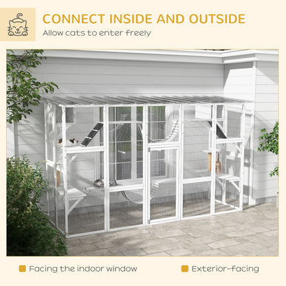 Large Outdoor Catio with Condos, Platforms, Doors, Ladders, Weather-Resistant Roof, White