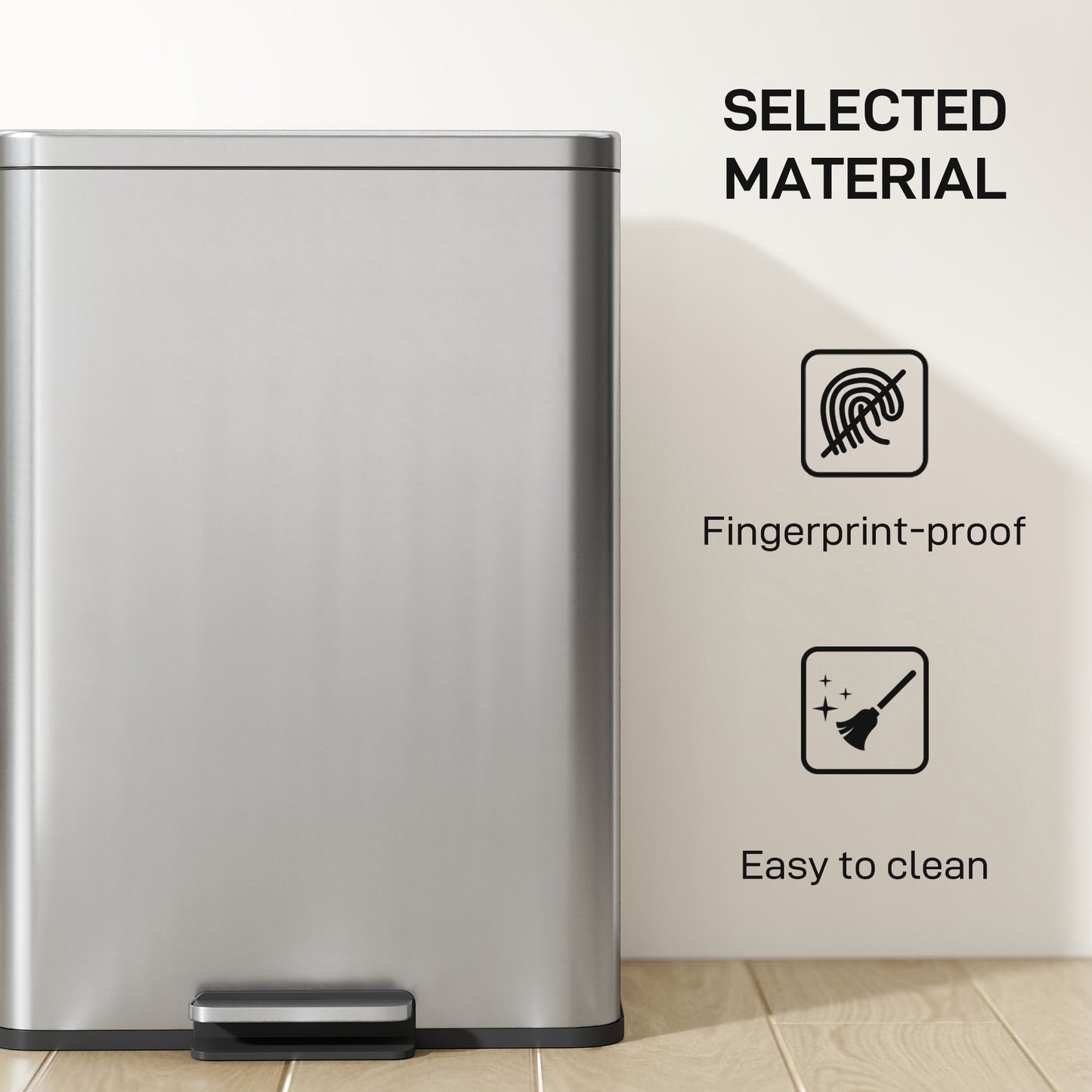 5.3 Gallon/20 L Garbage Bin with Soft Close Lid, Trash Can with Removable Inner Bucket for Kitchen, Office, Silver
