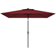 6' x 10' Patio Umbrella with 22 LED Solar Lights and Tilt, Rectangular Outdoor Table Umbrella with Crank, Wine Red