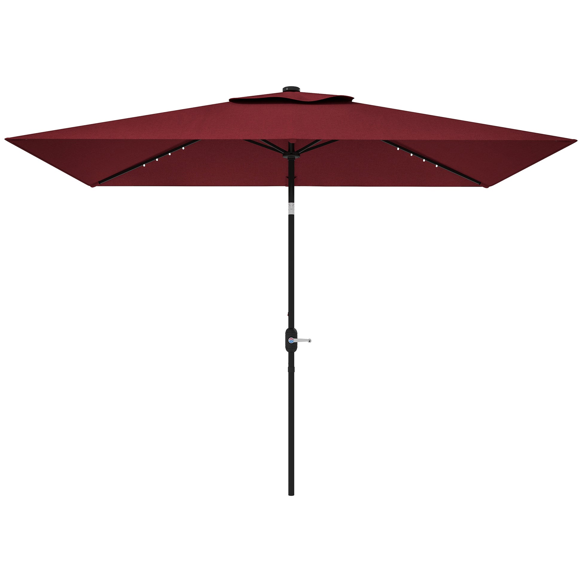 6' x 10' Patio Umbrella with 22 LED Solar Lights and Tilt, Rectangular Outdoor Table Umbrella with Crank, Wine Red
