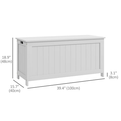 Storage Trunk with 2 Safety Hinges, Modern Entryway Bench with Side Handles, Storage Chest for Living Room, White