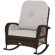 Outdoor Wicker Rattan Rocking Chair Patio Rocker with Thick Cushions for Garden Backyard Porch, Light Mixed Brown