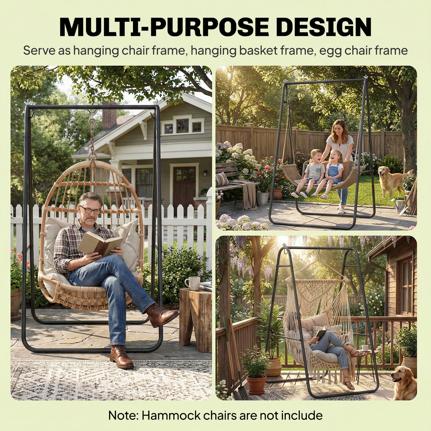 Hanging Hammock Stand Only Heavy Duty Steel A-Frame for Hanging Hammock, Max Load 330 LBS, Black