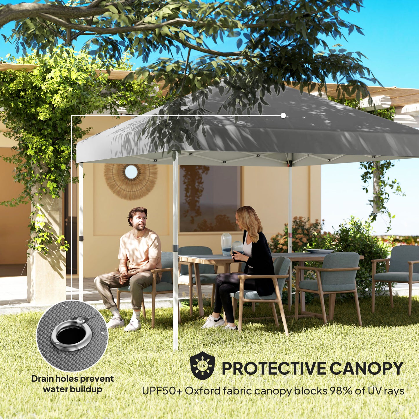 10' x 10' Pop Up Canopy Tent with 2 Half Sidewalls, UV50+ Height Adjustable Instant Sun Shelter, Dark Grey
