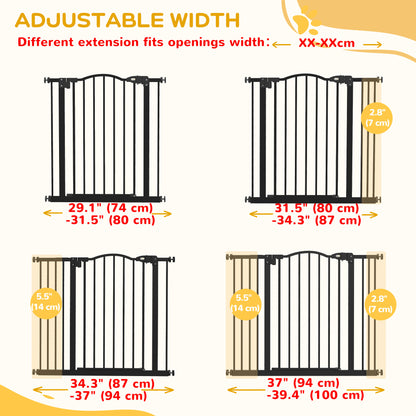 Extra Tall Dog Gate with Door, Pressure Fit, Auto Close, Double Locking for Doorways Hallways Stairs, 29"-39", Black