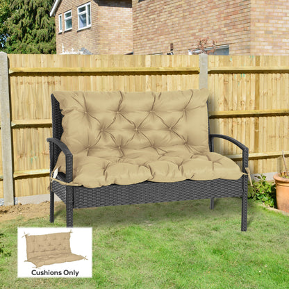 2-Seater Garden Bench Cushion Swing Chair Mat Replacement with Backrest, for Indoor and Outdoor, 39.4"x38.6", Khaki