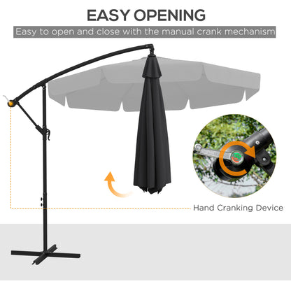 11 FT Cantilever Patio Umbrella Offset Parasol with Cross Base and 8 Ribs for Garden, Black