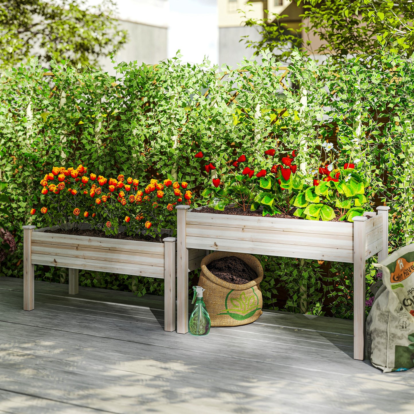 2 Tiers Wood Plant Raised Bed Flower Vegetable Herb Grow Box Stand Garden Step Planter Stand Free Combination