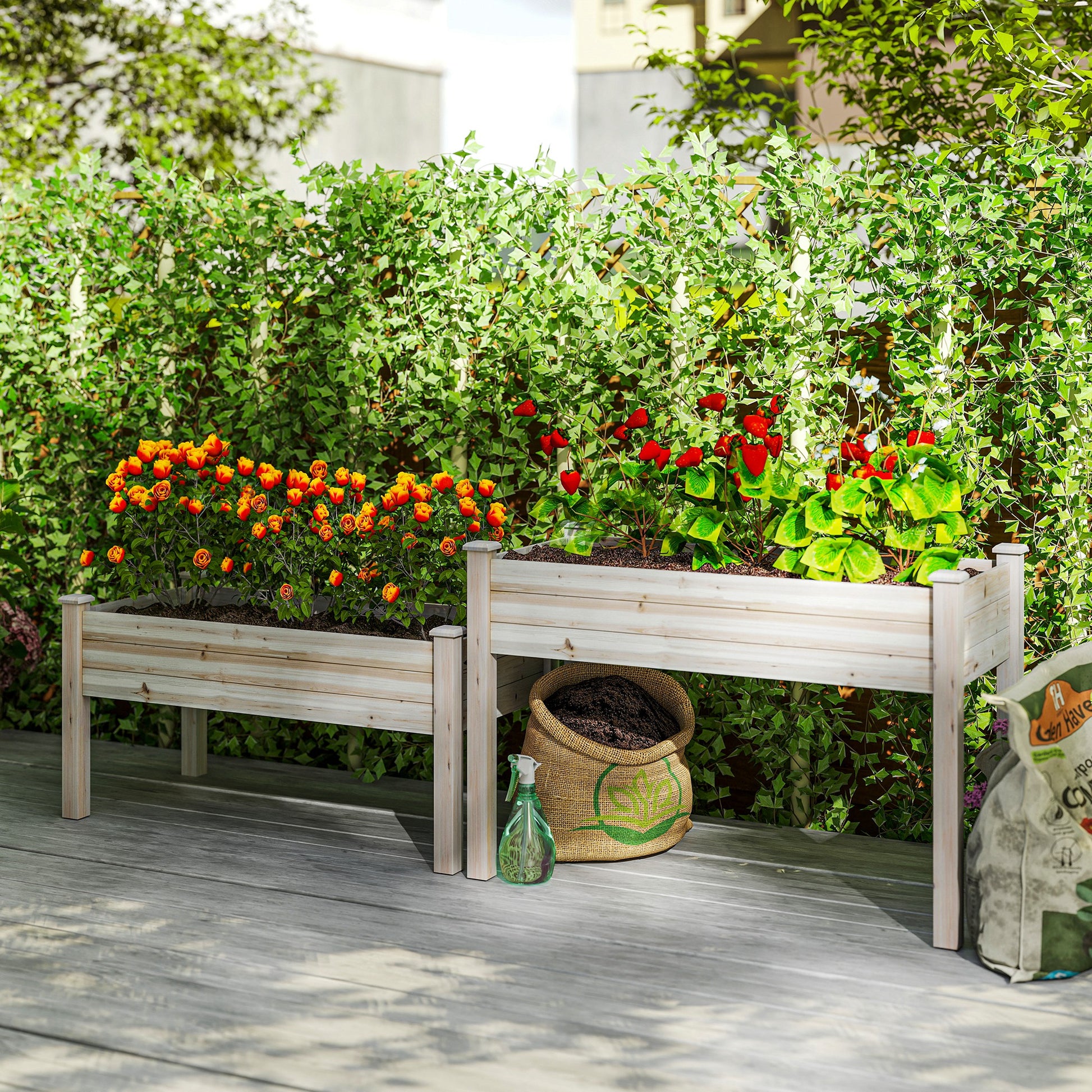 2 Tiers Wood Plant Raised Bed Flower Vegetable Herb Grow Box Stand Garden Step Planter Stand Free Combination