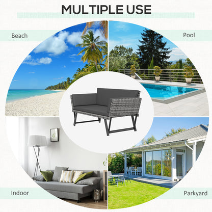 Convertible Wicker Loveseat Grey Patio Chaise Lounge