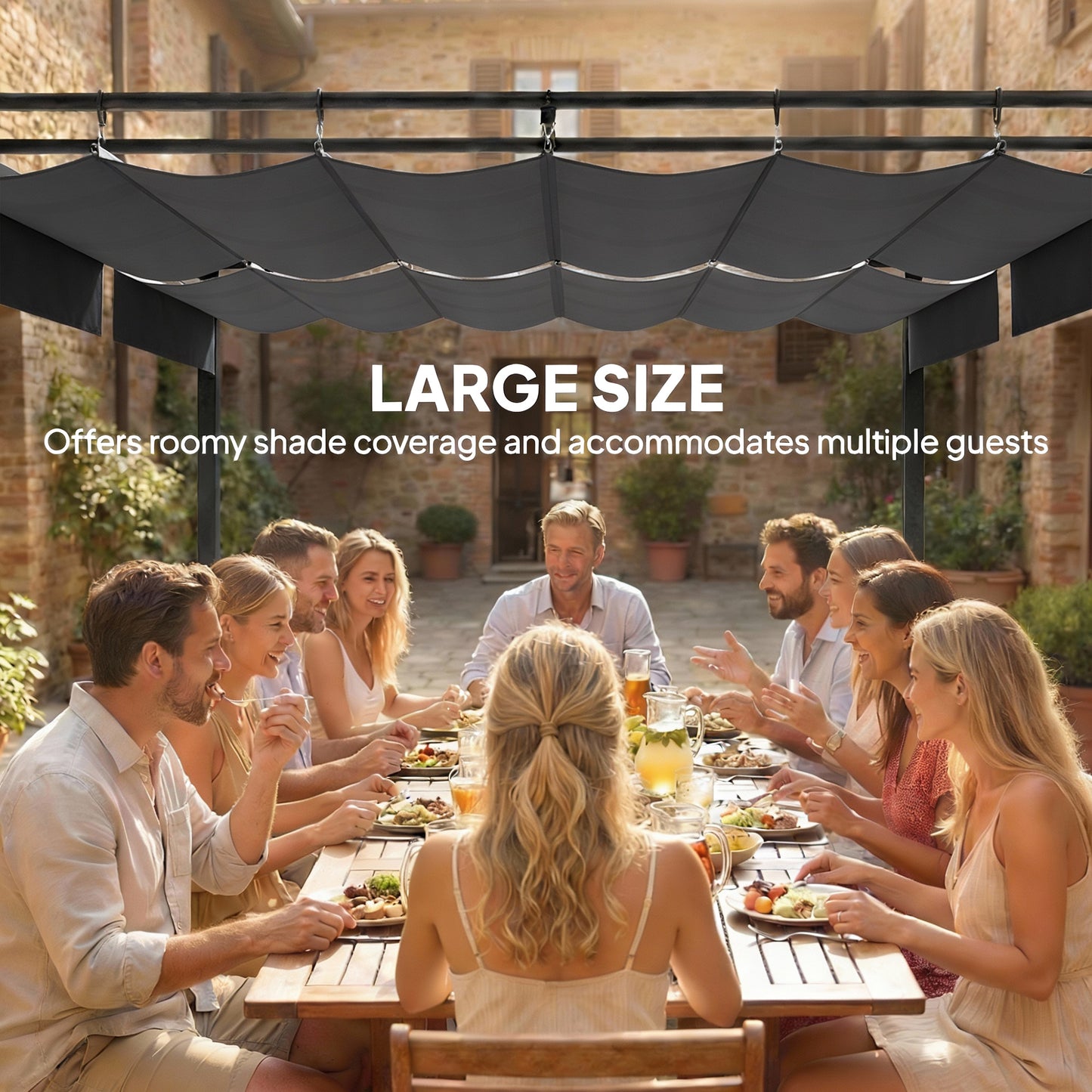 19' x 10' Pergola with Retractable Canopy, Patio Pergola with Sun Shade Shelter, UV50+, for Patio, Garden, Dark Grey