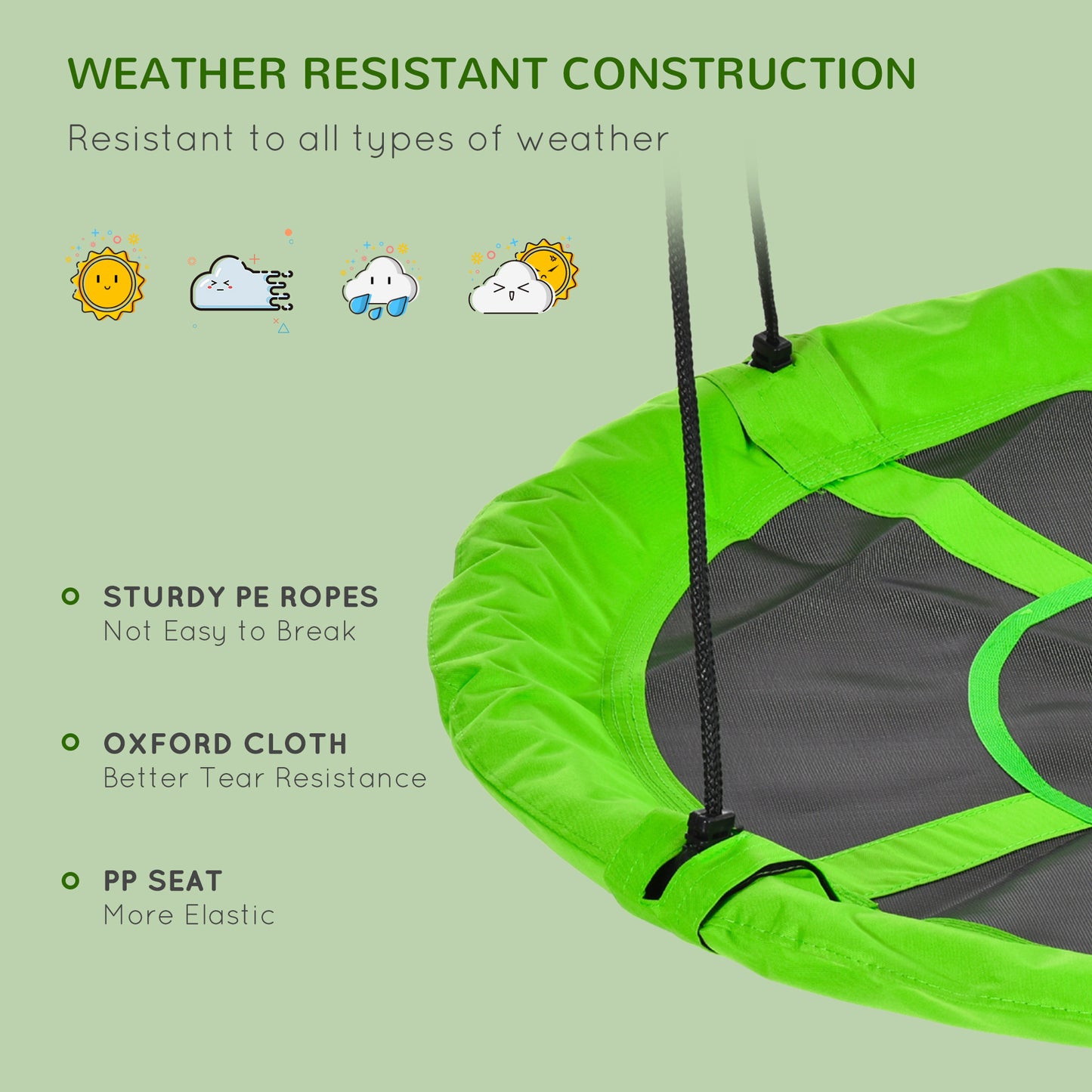 43.25" Saucer Swing, Nest Web Rope Seat with Adjustable Hanging Ropes, for Indoor Outdoor Children 3-12 Years Old, Green