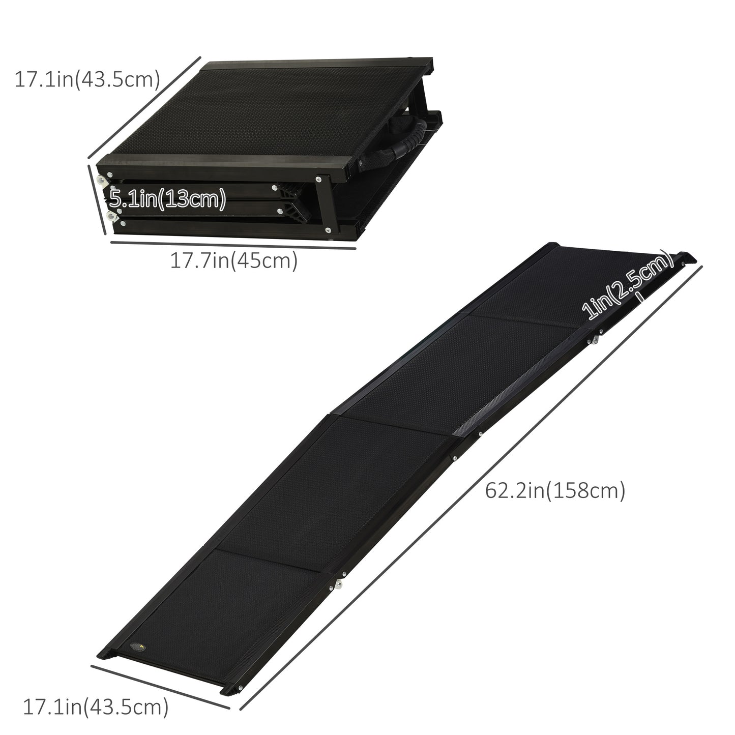Folding Pet Ramp, 62 Inch Lightweight Portable Dog Ramp for Extra Large Dogs, Non-Slip Surface for Cars, Trucks and SUVs, Black