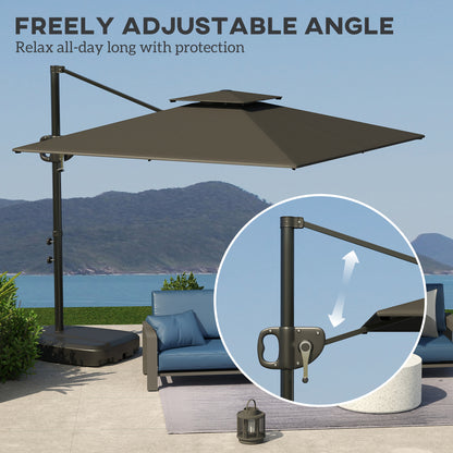 Square Cantilever Patio Umbrella, Double Top Patio Hanging Offset Umbrella with Crank & Tilt, 8' x 9', Dark Grey