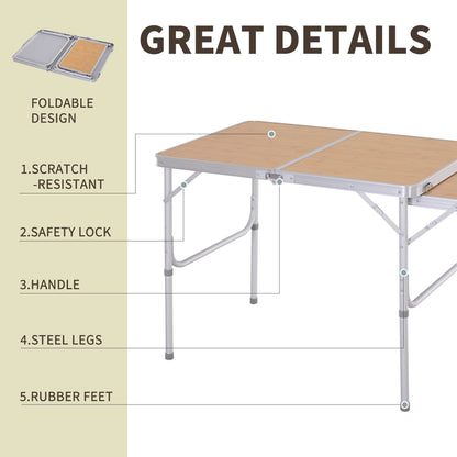 3ft Picnic Table with Slide Shelf Outdoor Portable Aluminum Folding Table 2 Adjustable Height