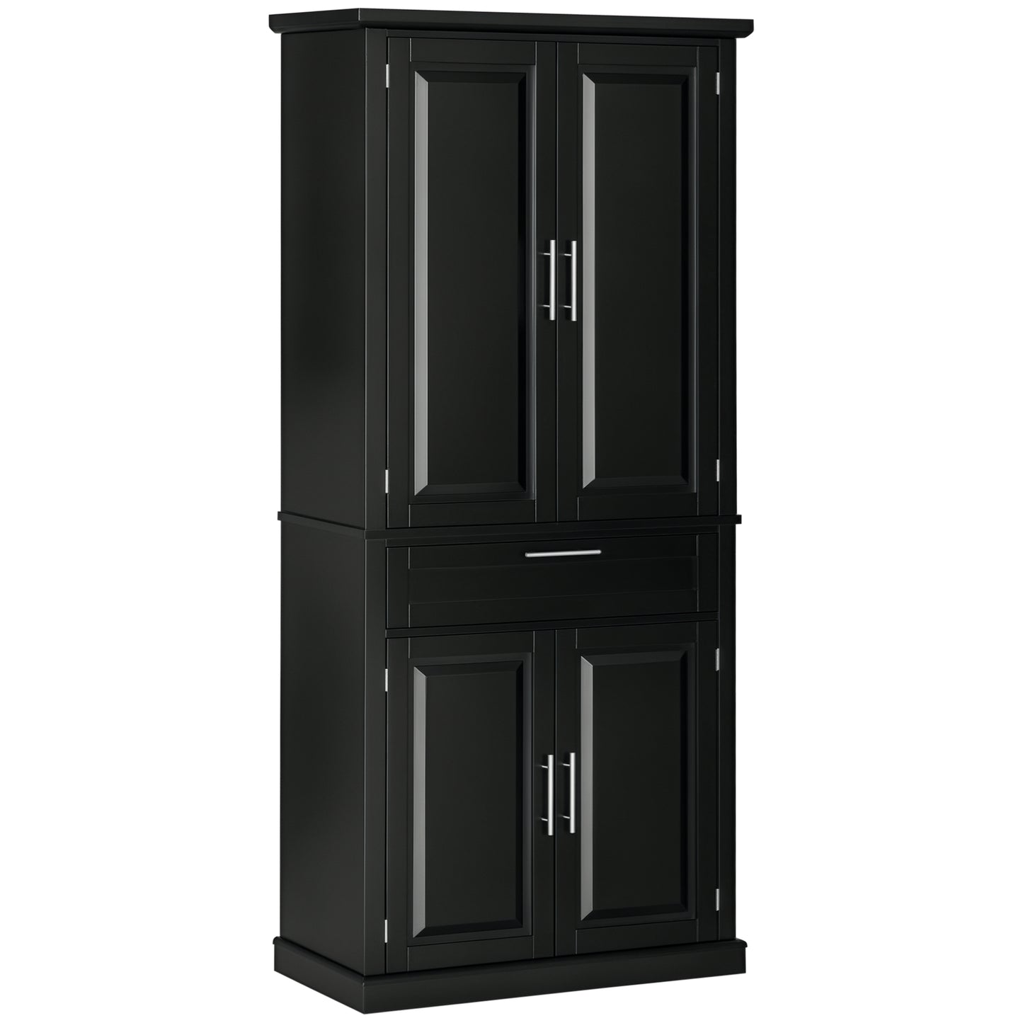72" Kitchen Pantry Cabinet, Freestanding Storage Cabinet, 4-Door Cabinet with Drawer and Adjustable Shelves, Black