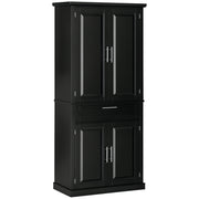 72" Kitchen Pantry Cabinet, Freestanding Storage Cabinet, 4-Door Cabinet with Drawer and Adjustable Shelves, Black