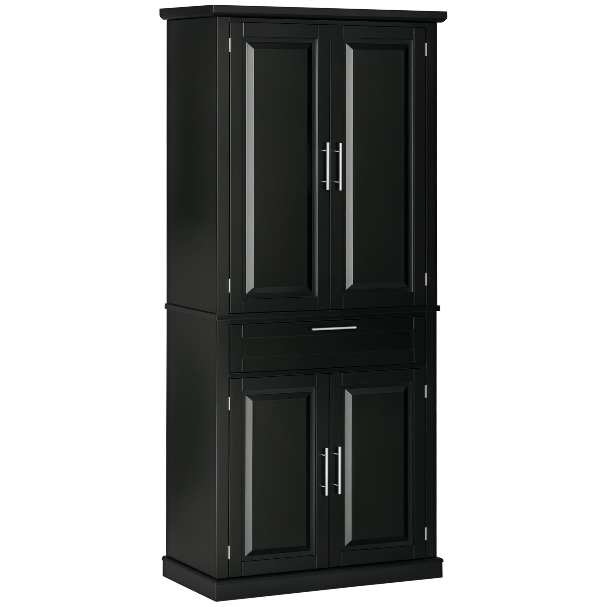 72" Kitchen Pantry Cabinet, Freestanding Storage Cabinet, 4-Door Cabinet with Drawer and Adjustable Shelves, Black