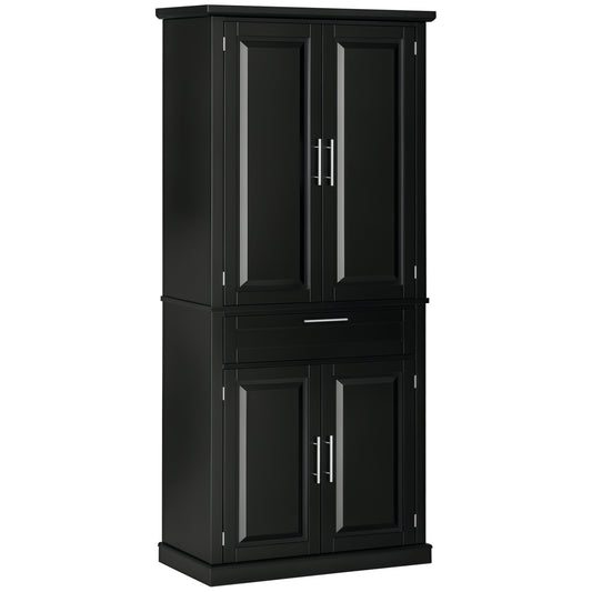 72" Kitchen Pantry Cabinet, Freestanding Storage Cabinet, 4-Door Cabinet with Drawer and Adjustable Shelves, Black