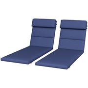 Patio Chaise Lounge Chair Cushions Replacement Sun Lounger Pads with Headrest and Ties, Set of 2, Dark Blue