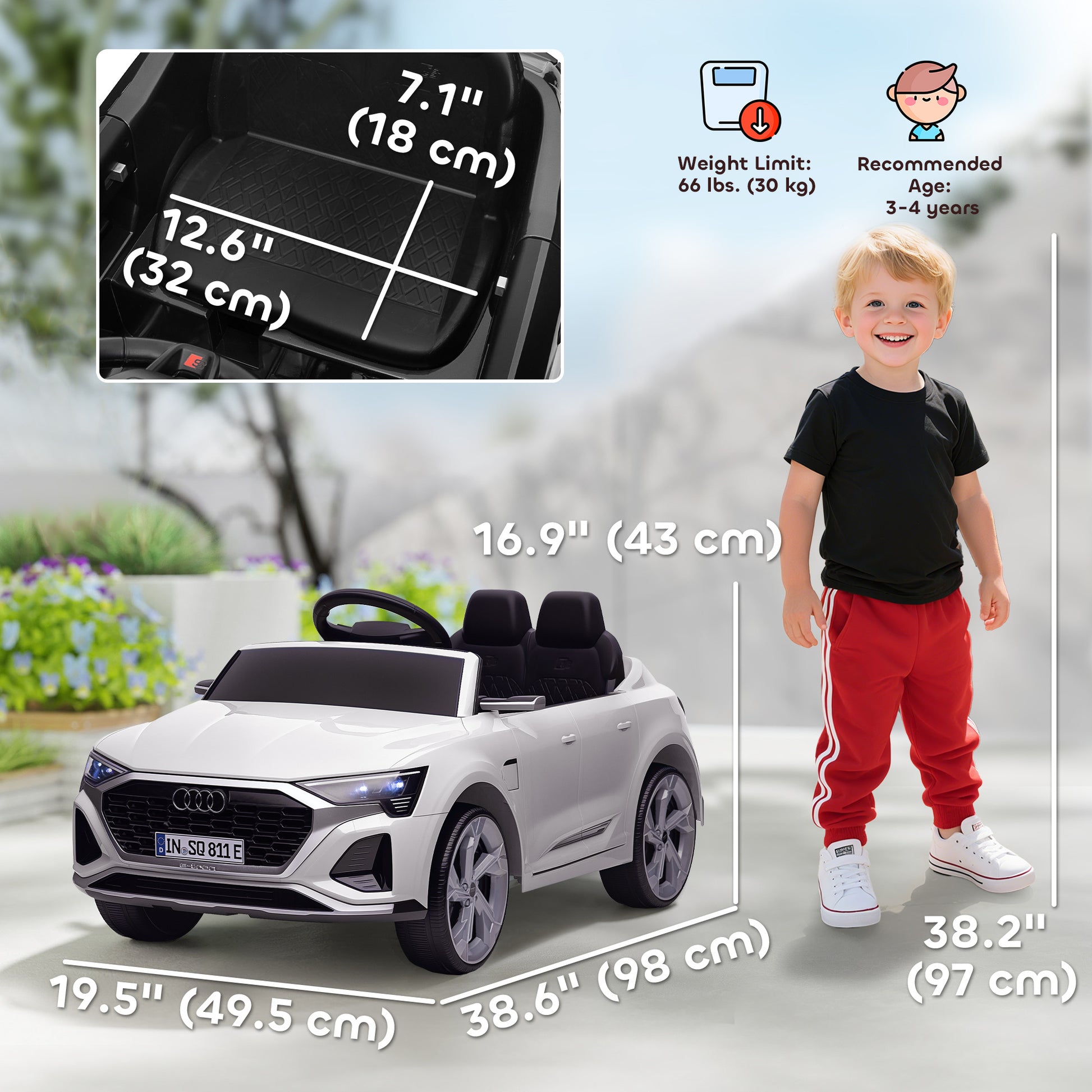 Qaba 12V Battery Powered Kids Electric Car, Audi Q8 etron Sportback Licensed Ride on Car w/ Remote Control, White