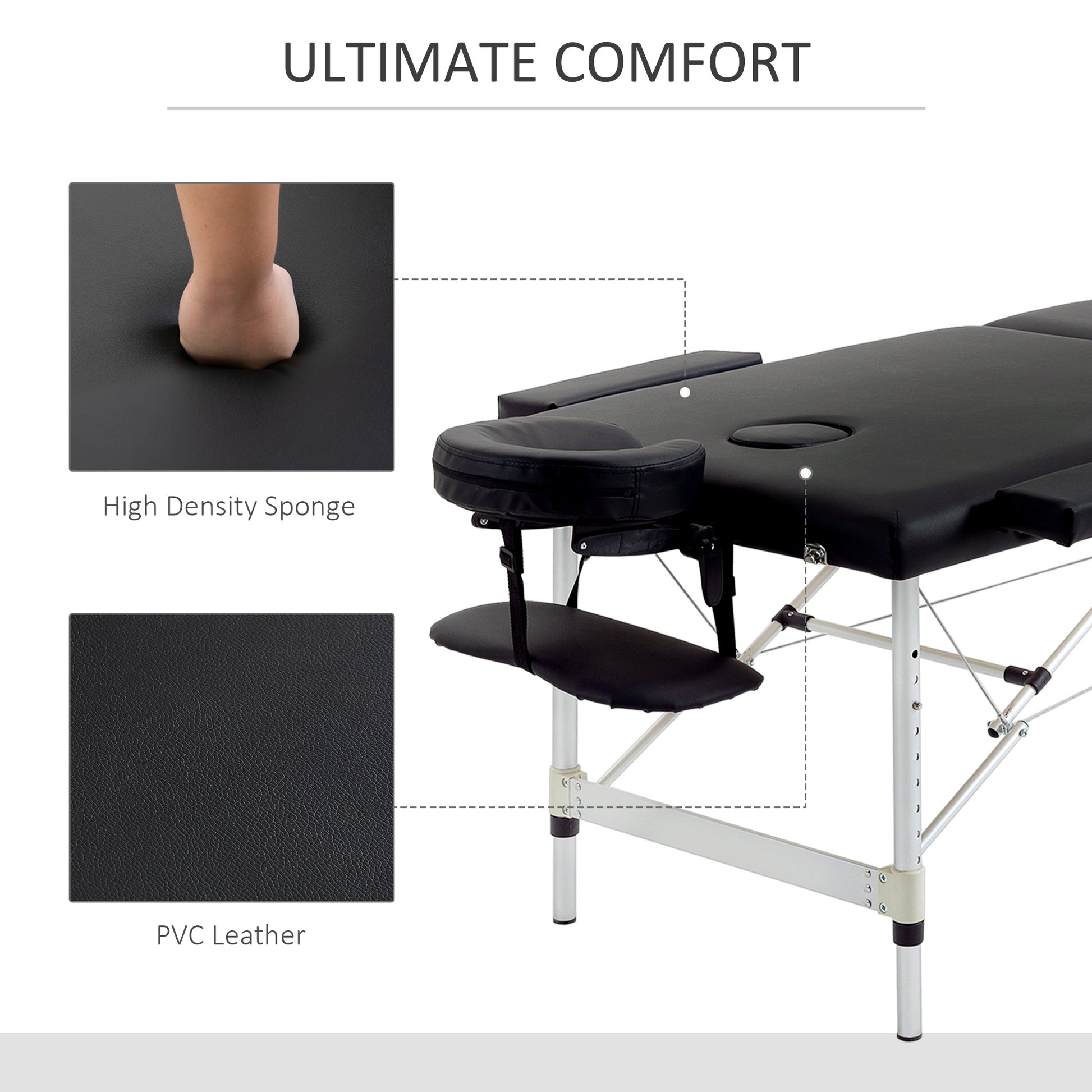 83" 2 Section Foldable Massage Table Professional Salon SPA Facial Couch Tatoo Bed with Carry Bag Black