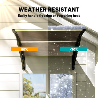 Awning Door Canopy, 40.6" x 38" Polycarbonate Front Door Outdoor Patio Cover with Hollow Sheet for UV Protection, Brown