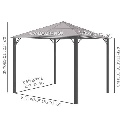 9.8' x 9.8' Garden Aluminium Gazebo Hardtop Roof Canopy Marquee Party Tent Patio Outdoor Shelter with Mesh Curtains & Side Walls, Grey