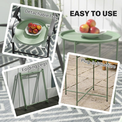 18" Outdoor Side Table with Removable Tray and Folding Legs, Indoor Outdoor for Balcony, Porch, Green