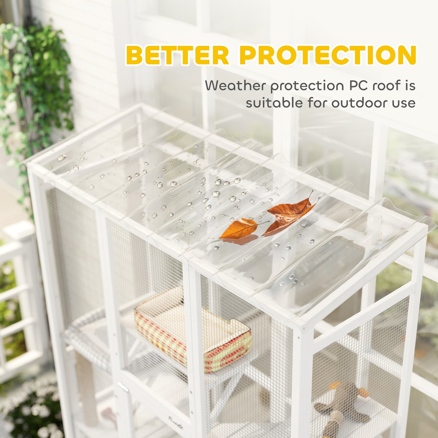 Large Outdoor Catio with 6 Jumping Platforms, Scratching Post, 2 Ramps, Waterproof Roof, White