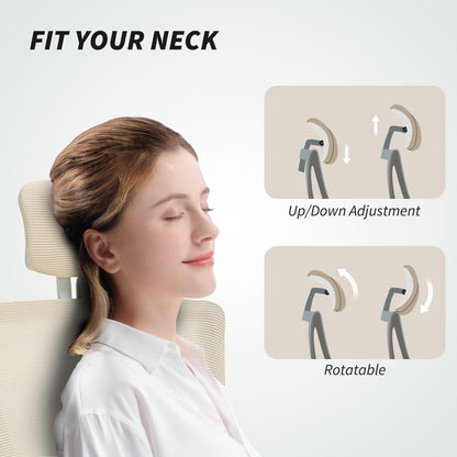 Ergonomic Office Chair, Swivel Desk Chair with Adjustable Lumbar Support, Headrest and Height, Flip-up Armrests, Beige