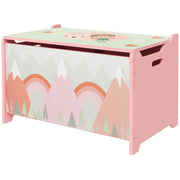 Qaba Toy Box, Kids Storage Chest with Lid, Safety Hinges and Groove Handles, Toy Storage Organizer with Rainbow Pattern for Boys, Girls, Pink
