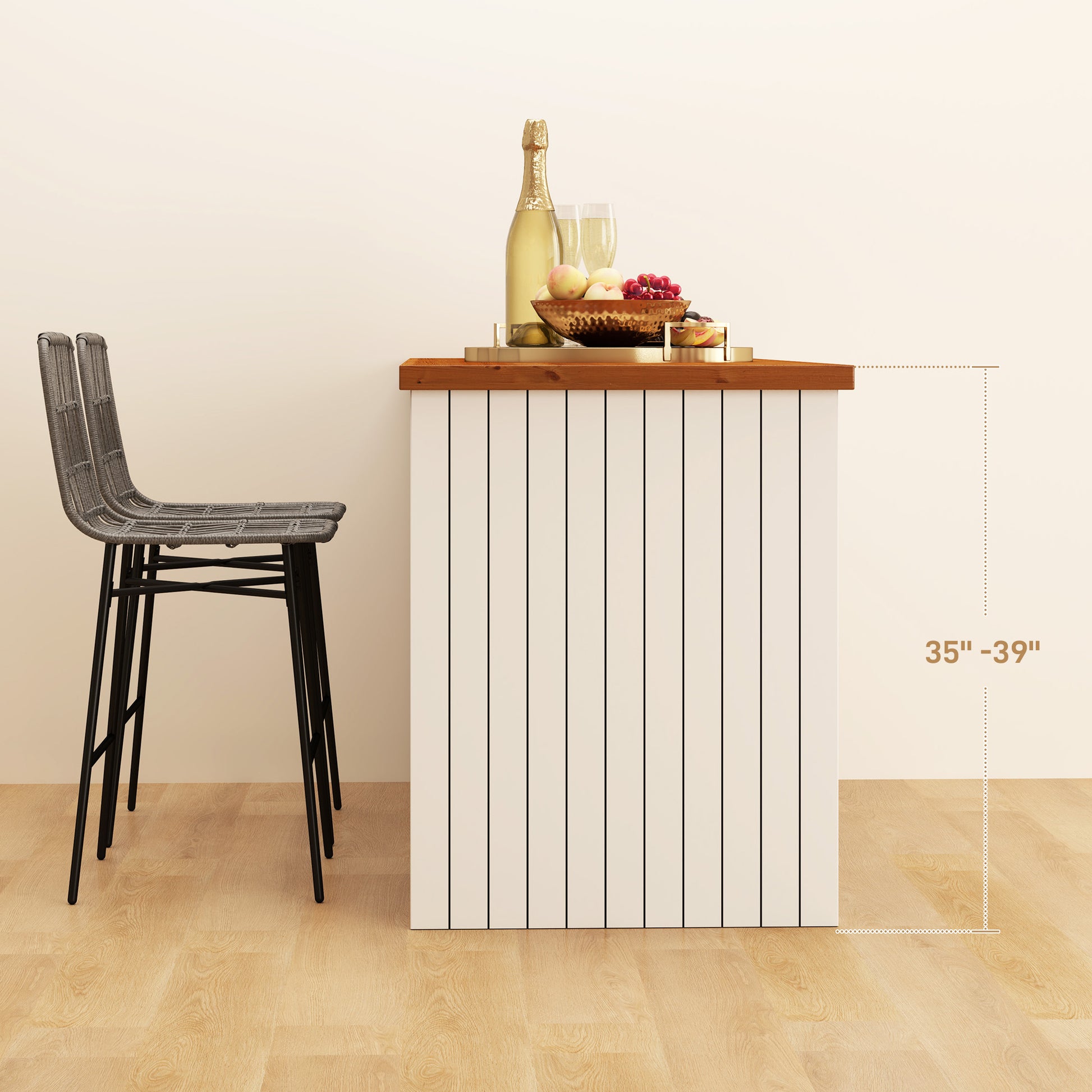 Rattan Counter Height Bar Stools Set of 2, 26" Counter Stools with Back, Modern Bar Chairs for Kitchen Island, Grey