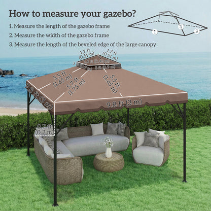10' x 10' Gazebo Canopy Replacement, Double-Tier Outdoor Gazebo Cover Top Roof, TOP ONLY, Khaki/Brown