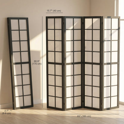 4 Panel Room Divider, 5.6 ft Folding Wall Divider Room Partition for Home Office, Bedroom, Living Room, Black