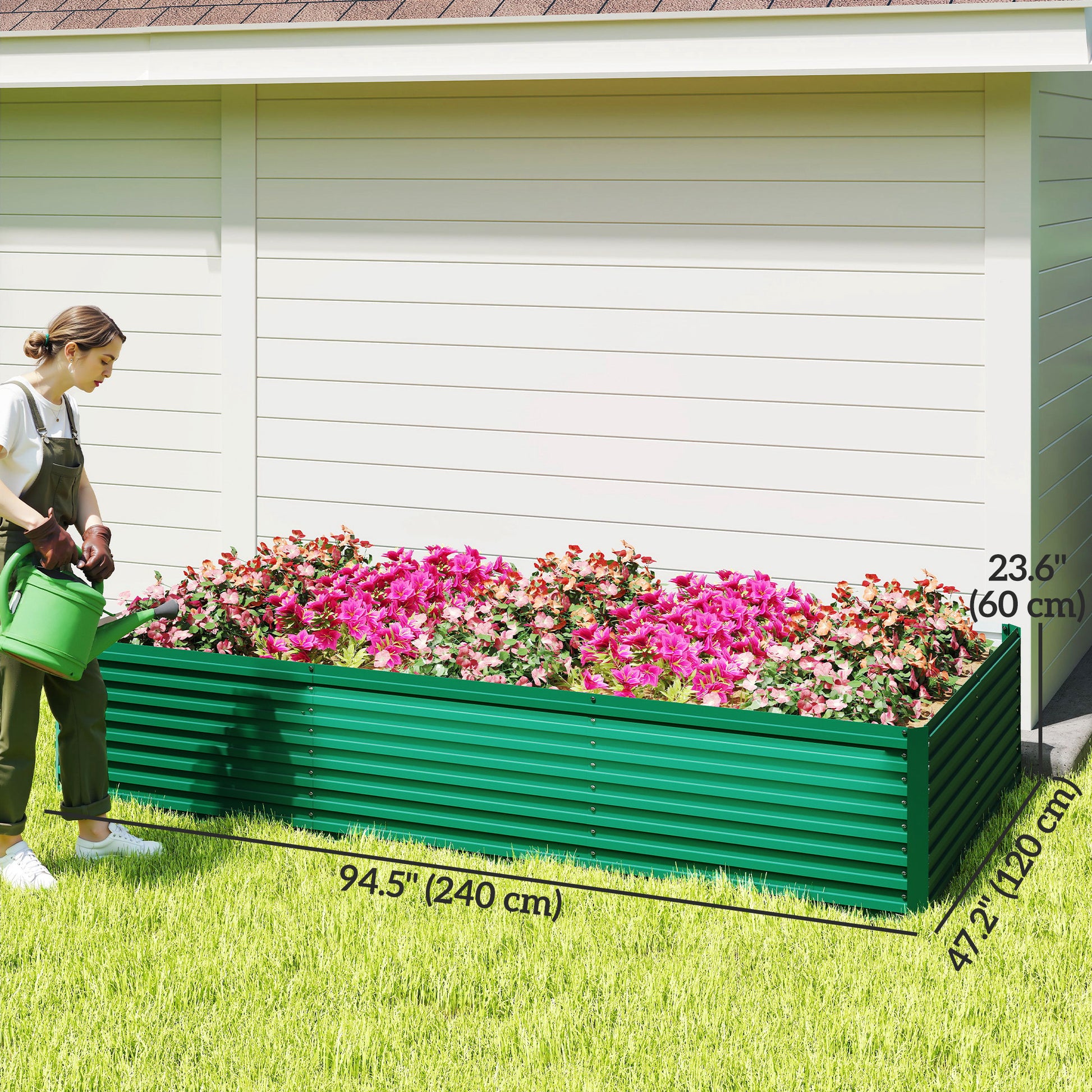 8' x 4' x 2' Raised Garden Bed, Galvanized Planter Box for Growing Flowers, Herbs and Vegetables, Green