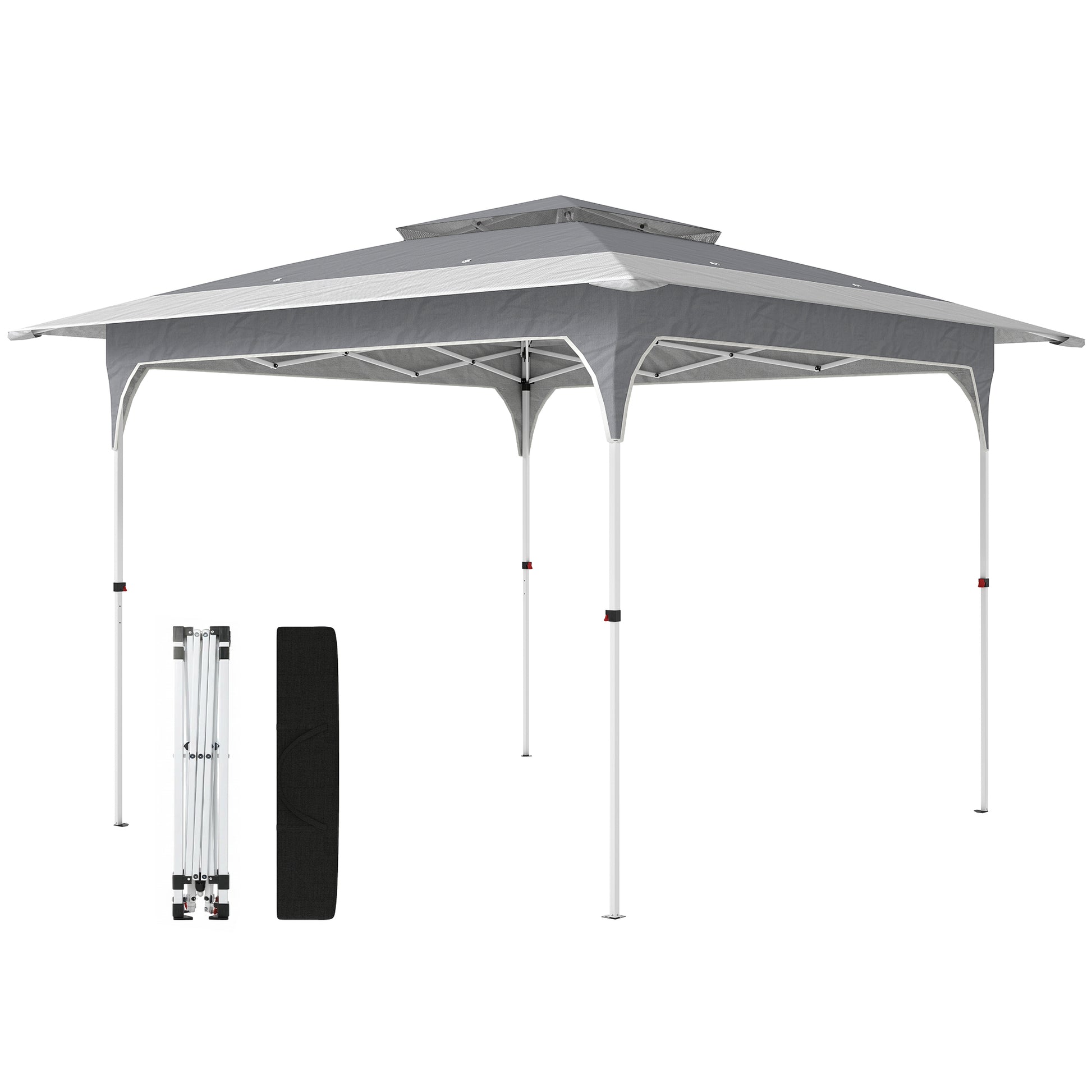 11.5 x 11.5 ft Pop Up Canopy Tent with 1-Button Push Easy Setup, UPF 50+ 2-Tier Instant Canopy with Carry Bag, Dark Grey