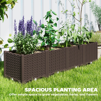 Plastic Raised Garden Bed, Outdoor Planter Box with Drainage Holes for Patio, Balcony, 63" x 15.7" x 14.6", Brown