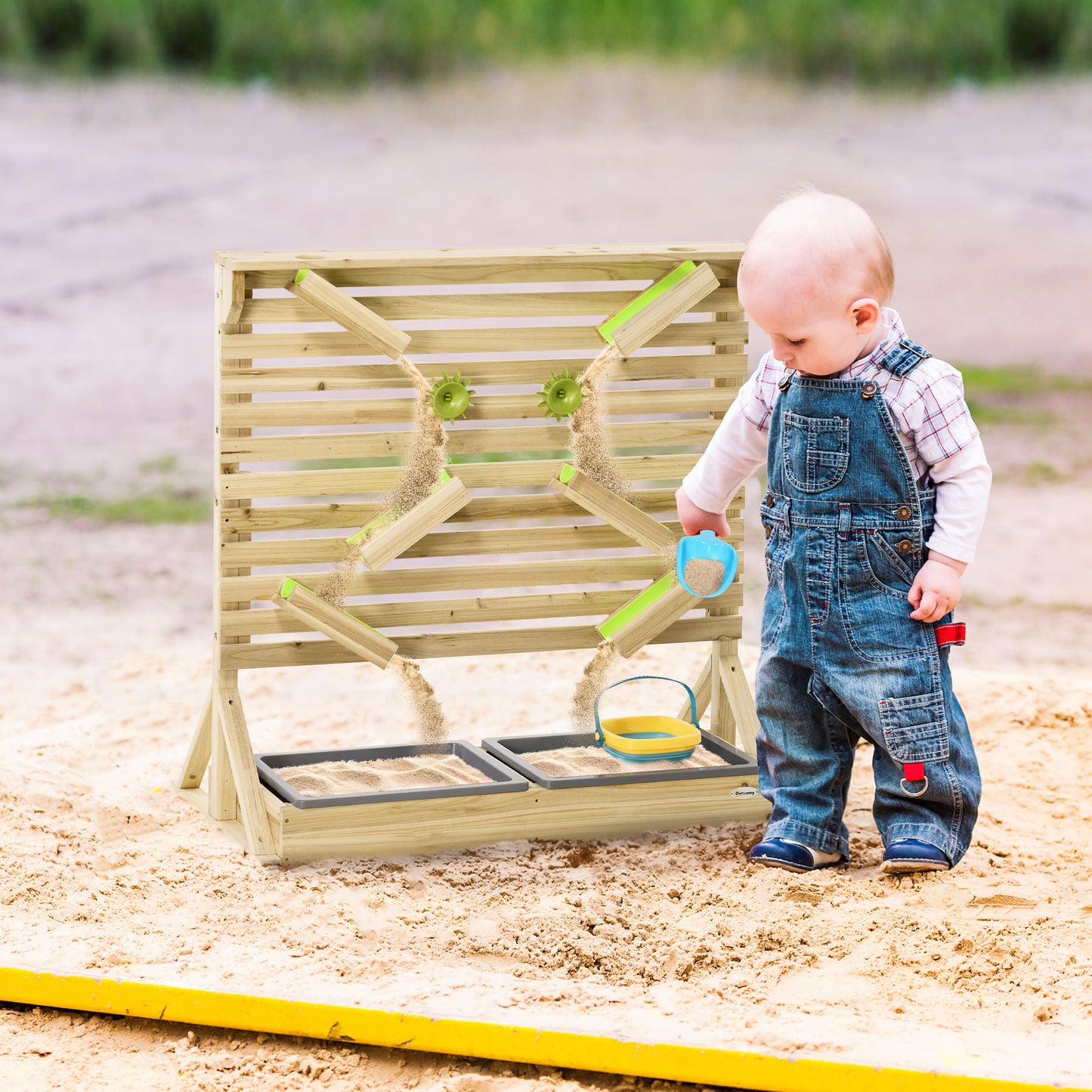 18 Pcs Kids Running Water and Sand Playset Outdoor with Sinks, Wooden Sensory Toys with Colorful Accessories, Gift for Boys and Girls, Aged 3-7 Years Old
