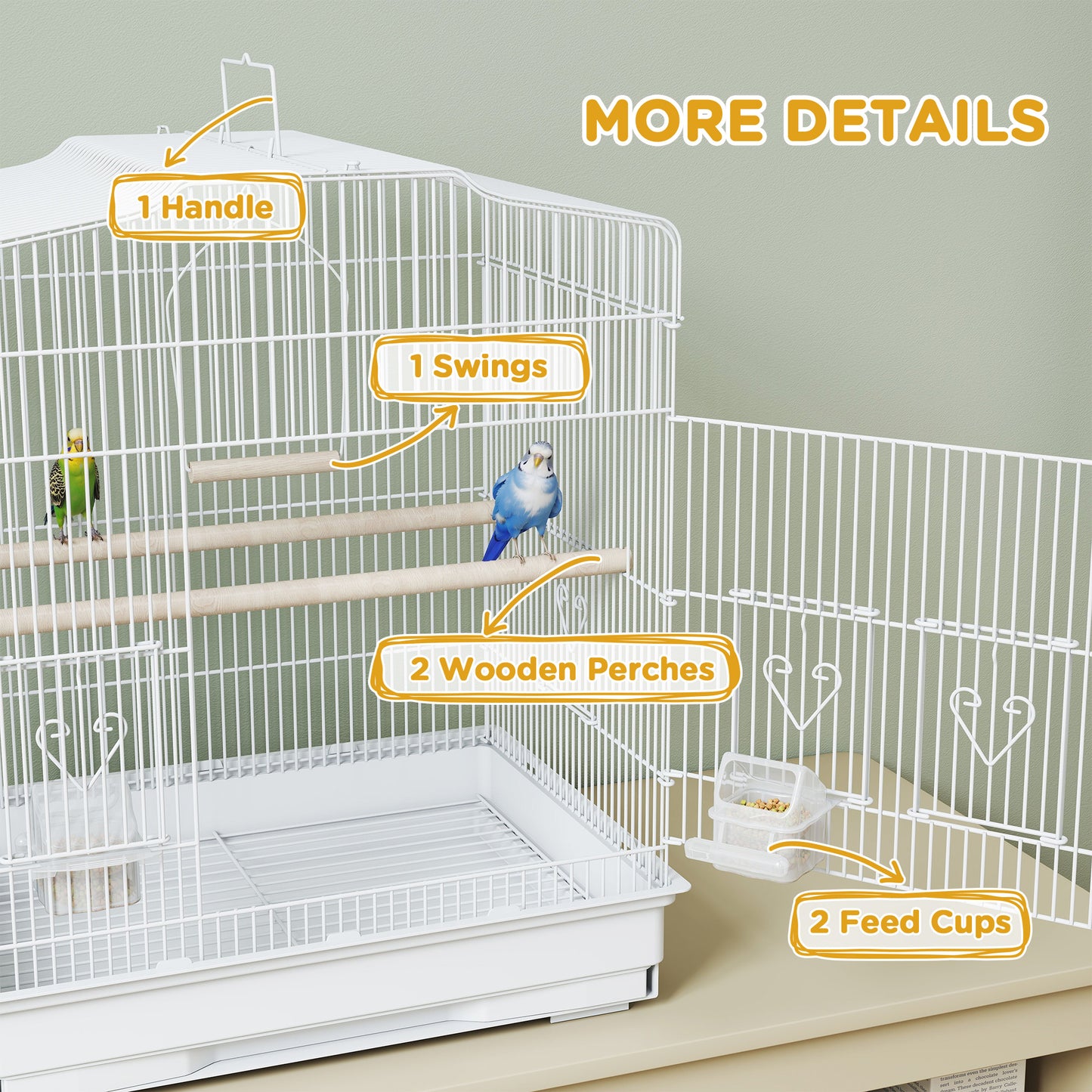 23" Bird Cage, Finches Canaries, Parrot Cage with Doors Perches, 2 Feeder Pet Supplies, White