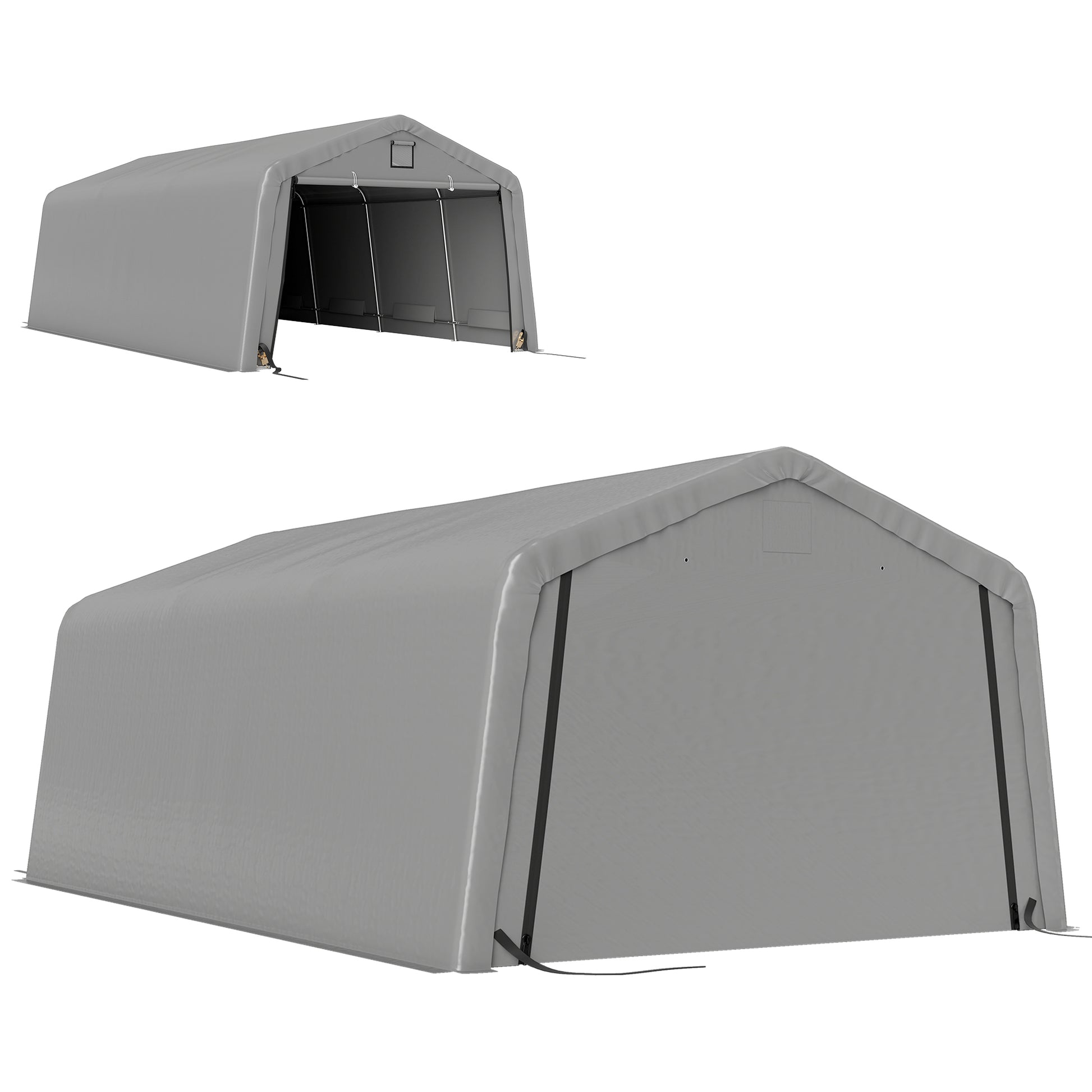 12' x 20' Portable Garage, Heavy Duty Carport Canopy with Ventilation Windows and Large Roll-up Door, Light Grey