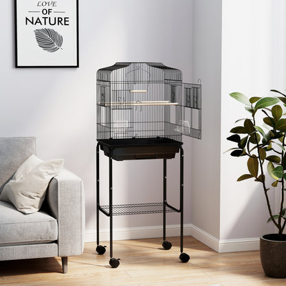 49" Rolling Bird Cage Cockatoo House Play Top Finch Pet Supply with Storage Shelf, Wheels - Black