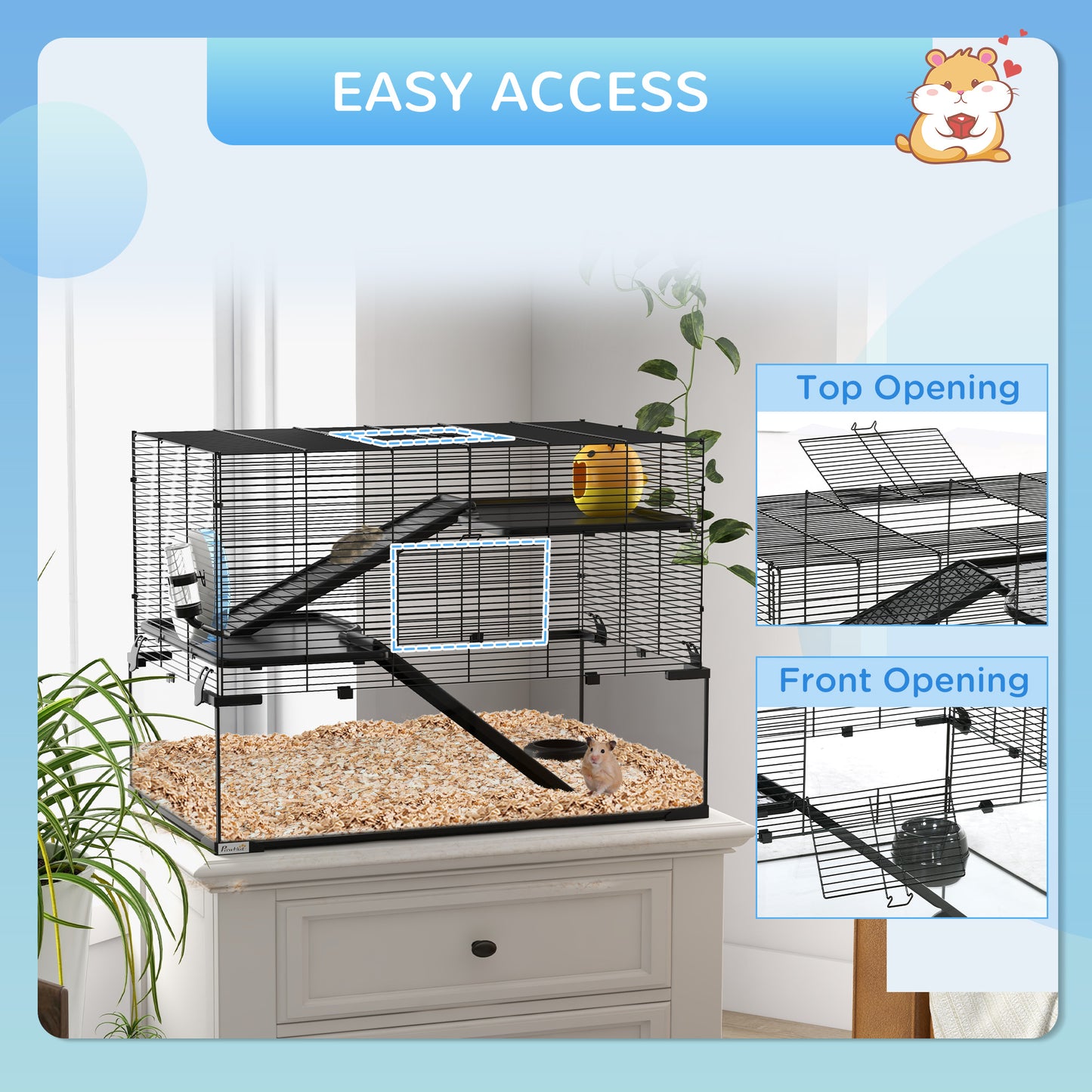 Hamster Cage, Gerbil Cage with Glass Basin for Small Hamsters, Black