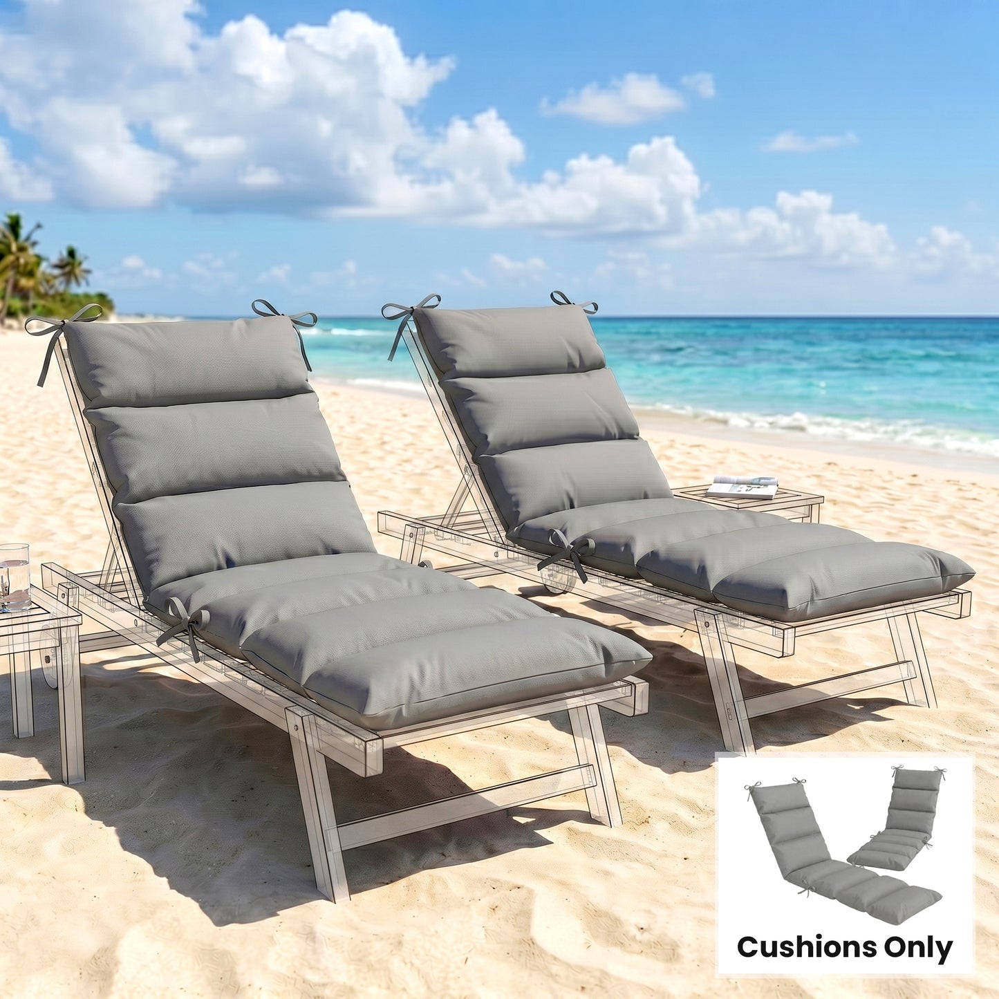 Outdoor Lounge Chair Cushion with Zipper Reversible Chaise Lounge Cushion for Patio Indoor/Outdoor Dark Grey