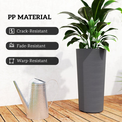 24" Tall Planters Set of 2, Indoor Outdoor Plastic Flower Pots with Inner Bucket and Drainage Holes, Dark Gray